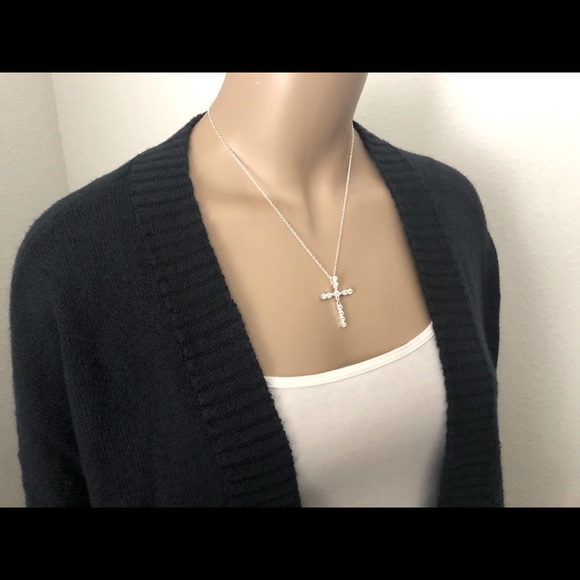 NEW S925 Sterling Silver Diamond Cross Necklace - Picture 8 of 9